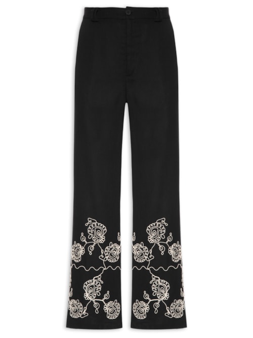 Calça Feminina Pantalona Bordada – Preto