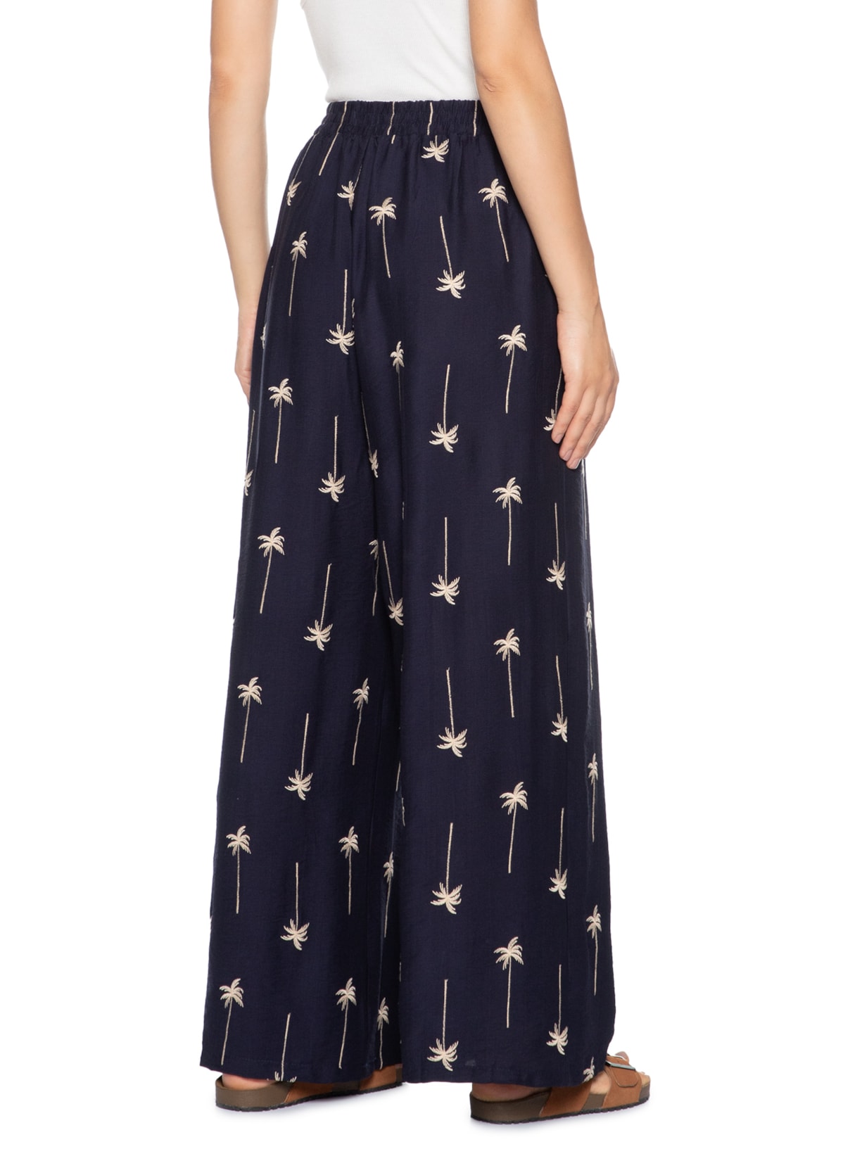 Calça Feminina Pantalona Bordada Azul Market 33