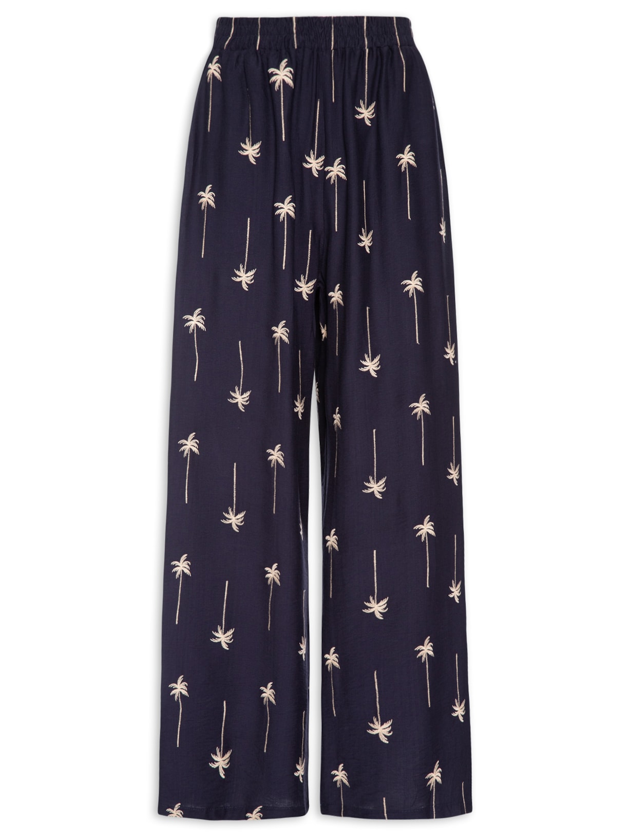 Calça Feminina Pantalona Bordada Azul Market 33