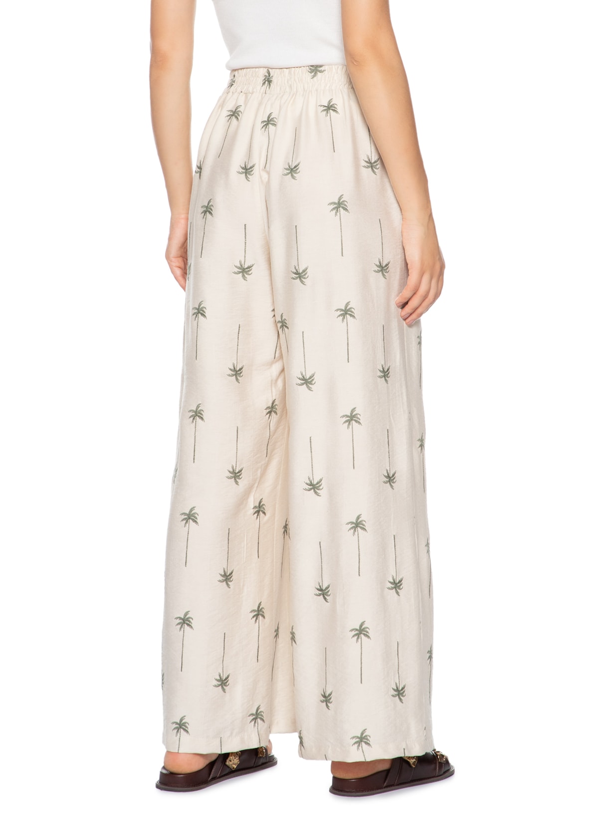 Calça Feminina Pantalona Bordada Bege Market 33