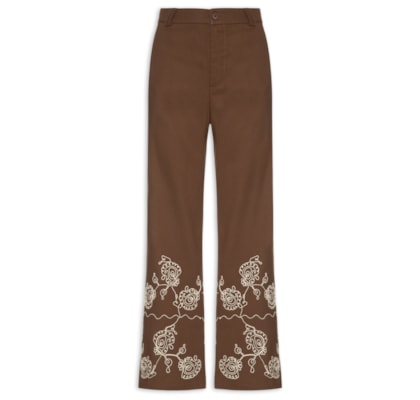 Calça Feminina Pantalona Bordada - Marrom