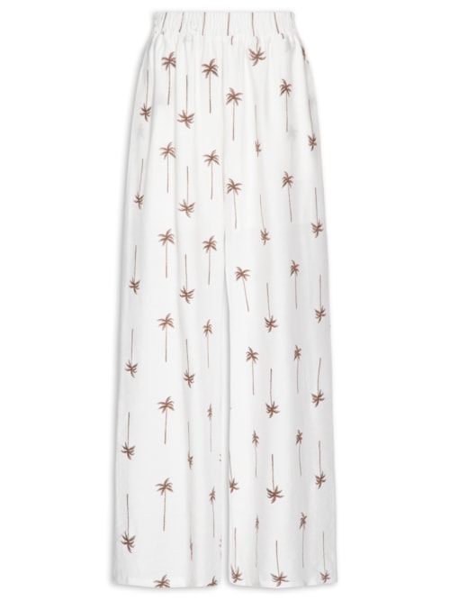 Calça Feminina Pantalona Bordada - Off White