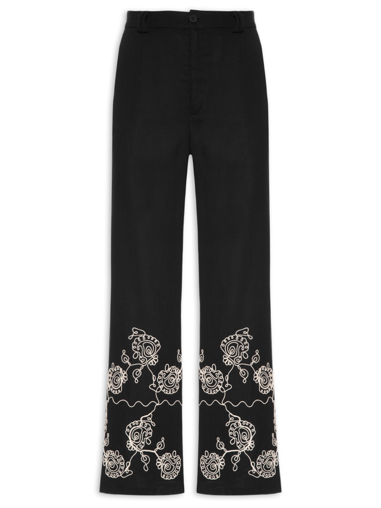 Calça Feminina Pantalona Bordada Preto '2Essential