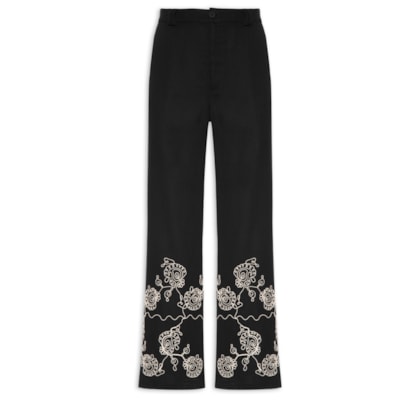 Calça Feminina Pantalona Bordada - Preto
