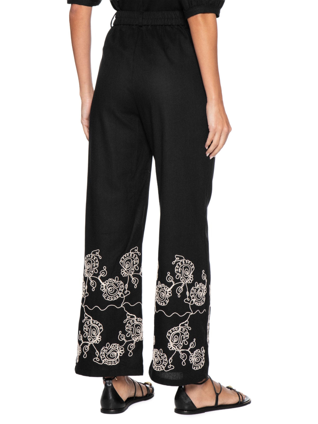 Calça Feminina Pantalona Bordada Preto '2Essential