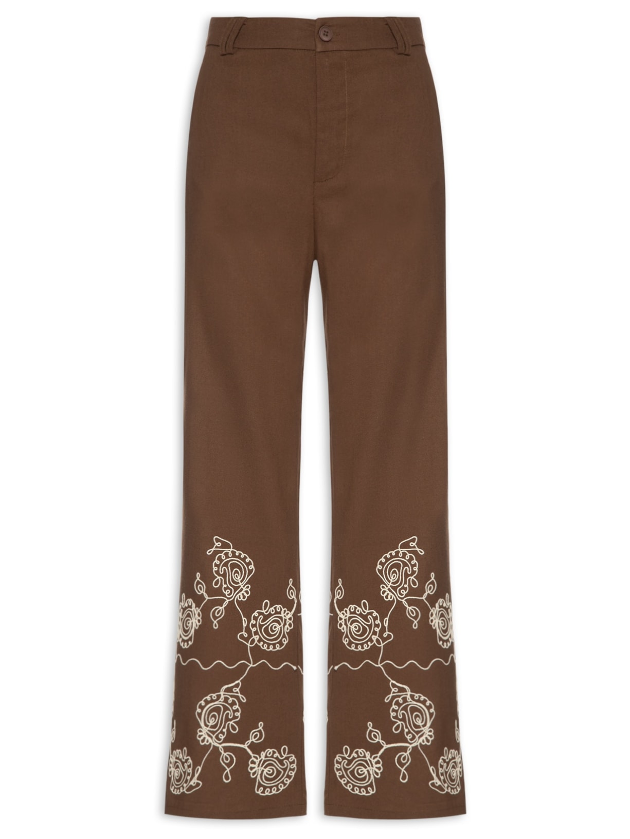 Calça Feminina Pantalona Bordada – Marrom