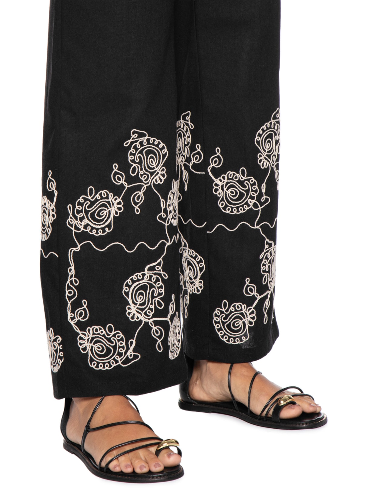 Calça Feminina Pantalona Bordada – Preto '2Essential