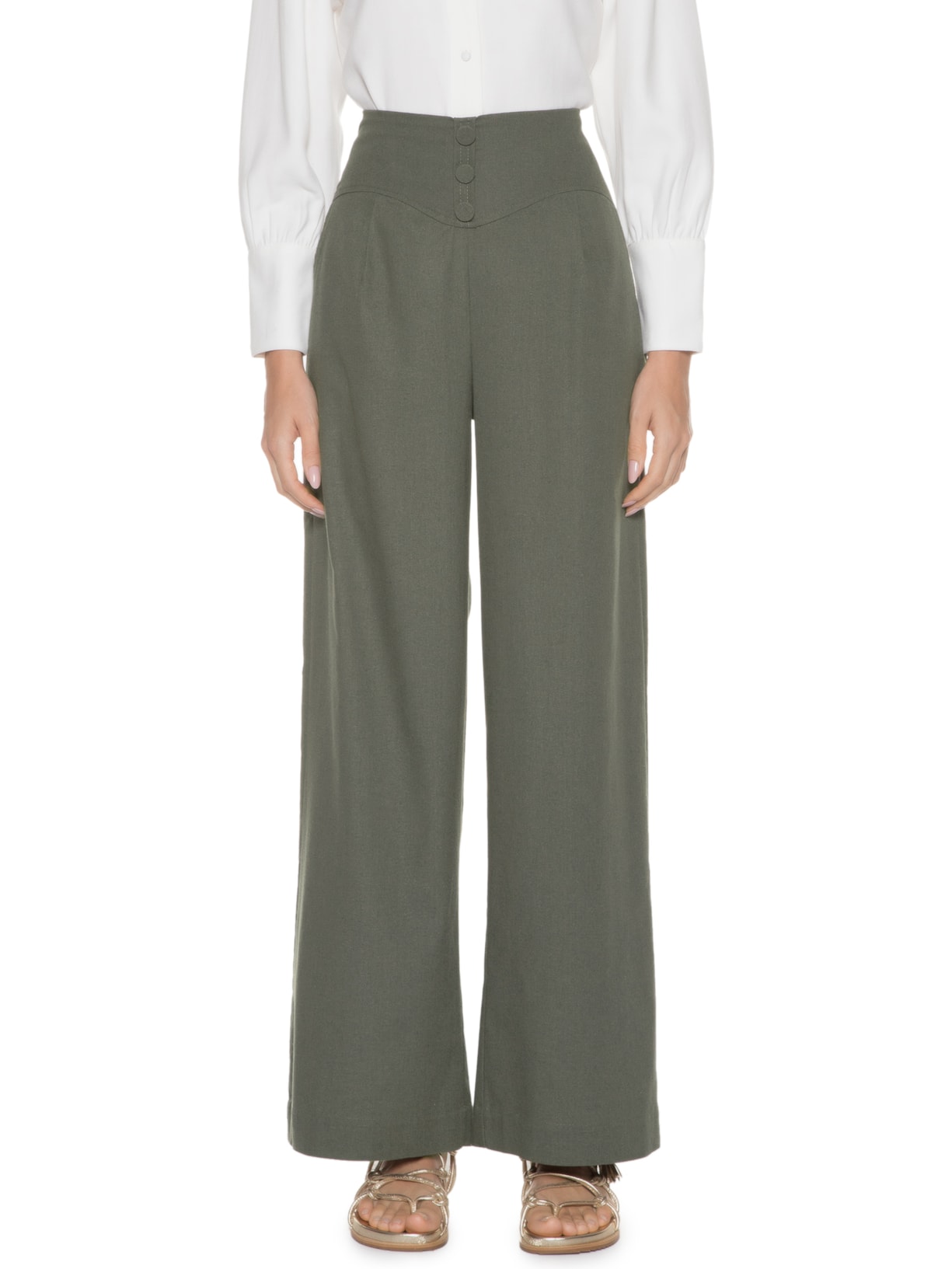 Calça Feminina Pantalona Botões Verde '2Essential