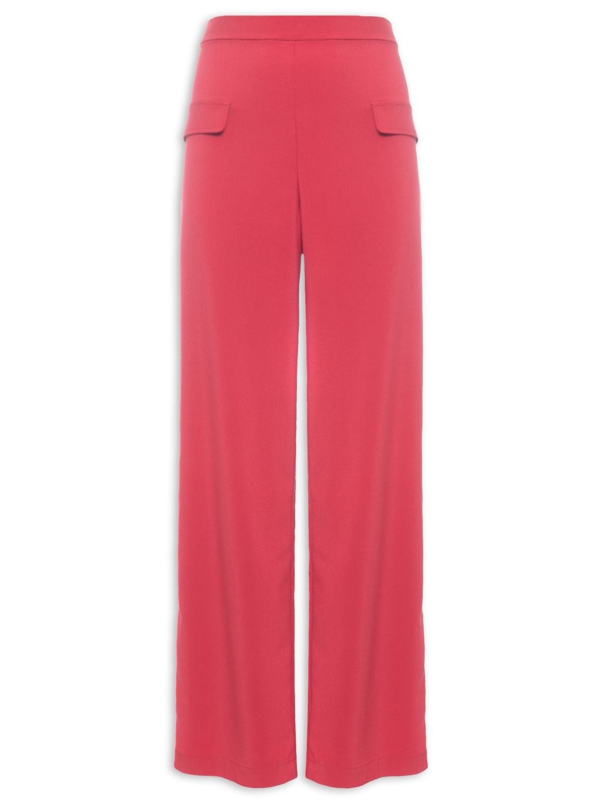 Calça Feminina Pantalona Cintura Alta Bolso Dupla - Vermelho