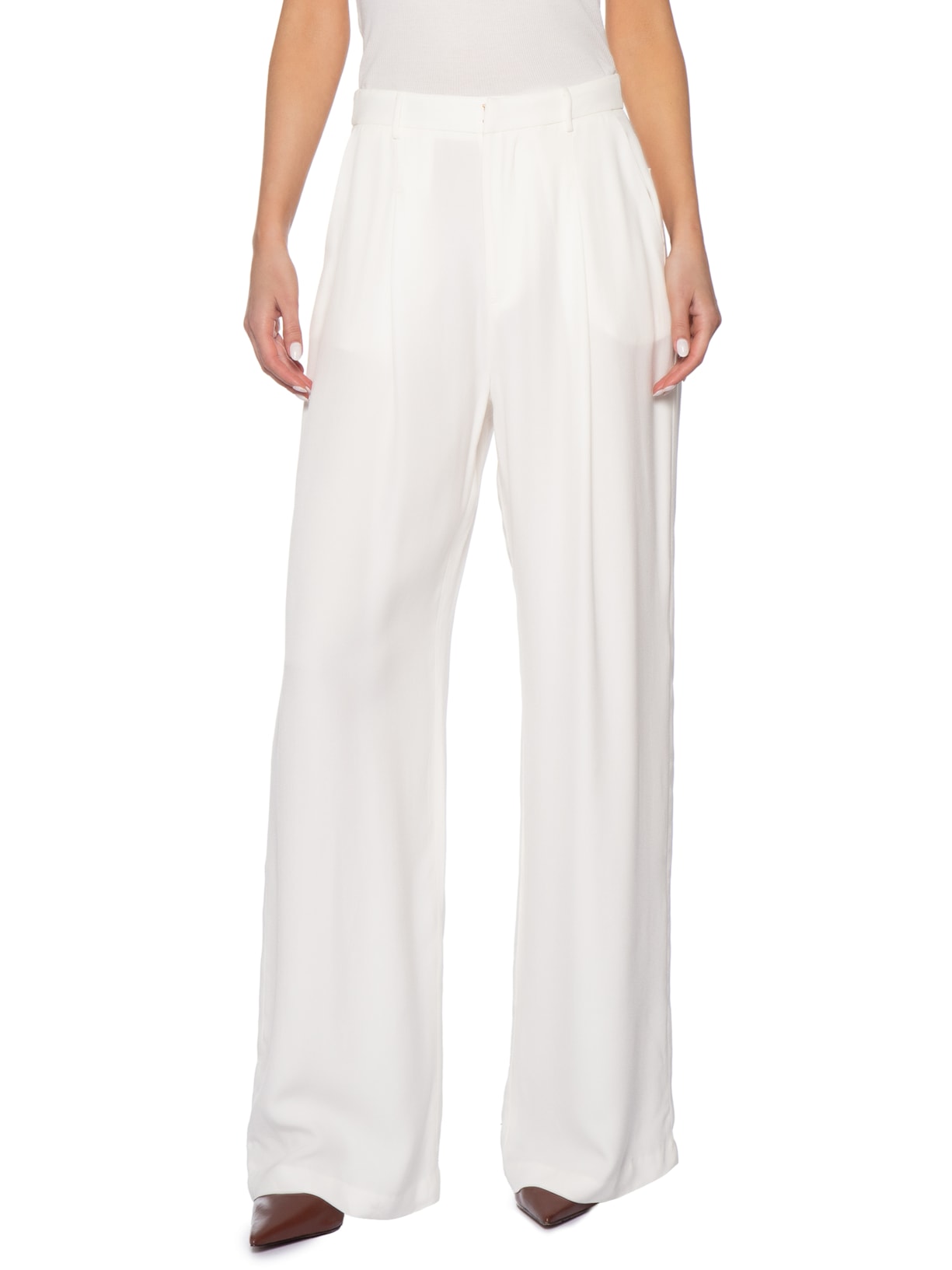 Calça Feminina Pantalona Cintura Alta Branco Bo