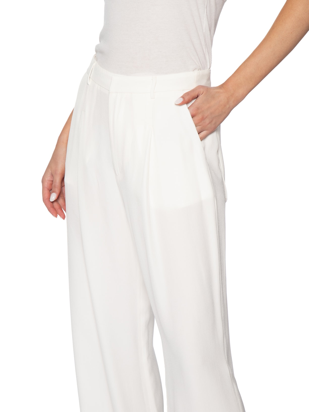 Calça Feminina Pantalona Cintura Alta Branco Bo