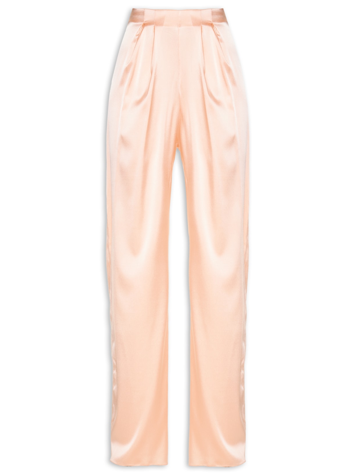 Calça Feminina Pantalona Cintura Alta Em Seda - Rosa