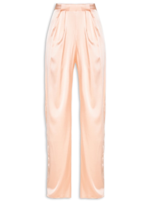 Calça Feminina Pantalona Cintura Alta Em Seda - Rosa