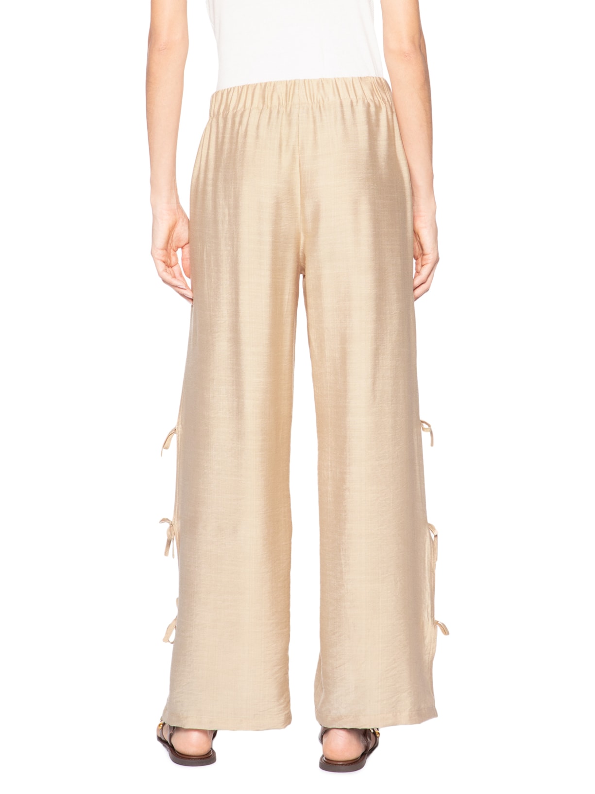 Calça Feminina Pantalona Com Amarração Lateral Bege Market 33