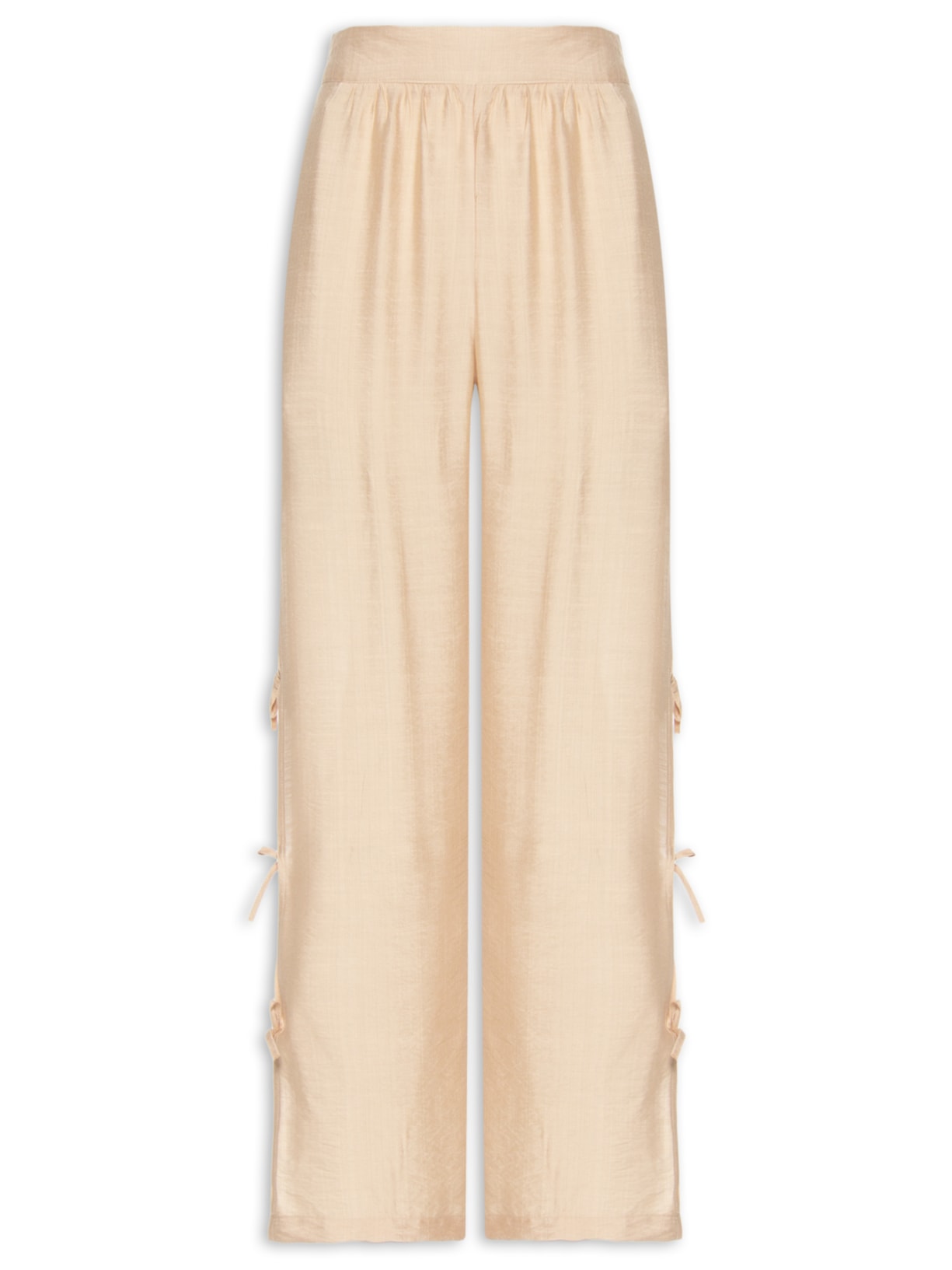 Calça Feminina Pantalona Com Amarração Lateral Bege Market 33