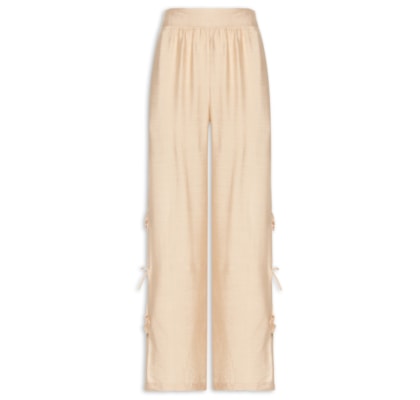 Calça Feminina Pantalona Com Amarração Lateral - Bege