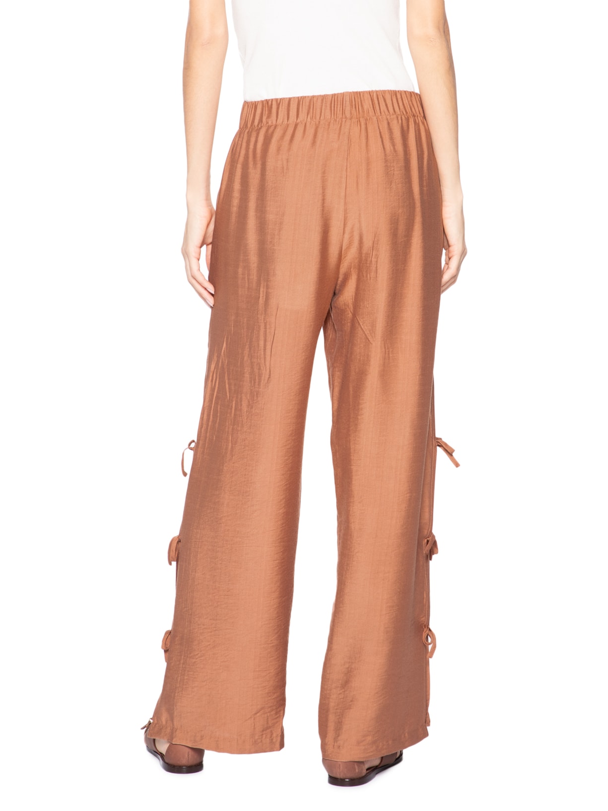 Calça Feminina Pantalona Com Amarração Lateral Marrom Market 33