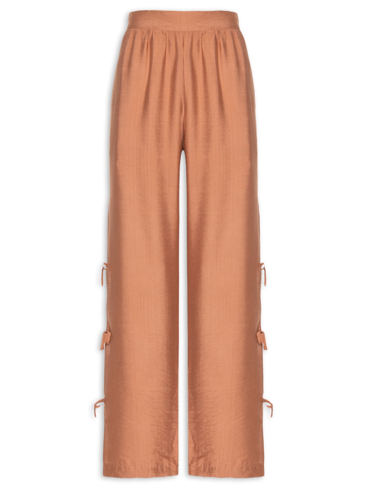 Calça Feminina Pantalona Com Amarração Lateral - Marrom