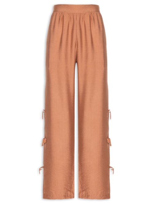 Calça Feminina Pantalona Com Amarração Lateral - Marrom