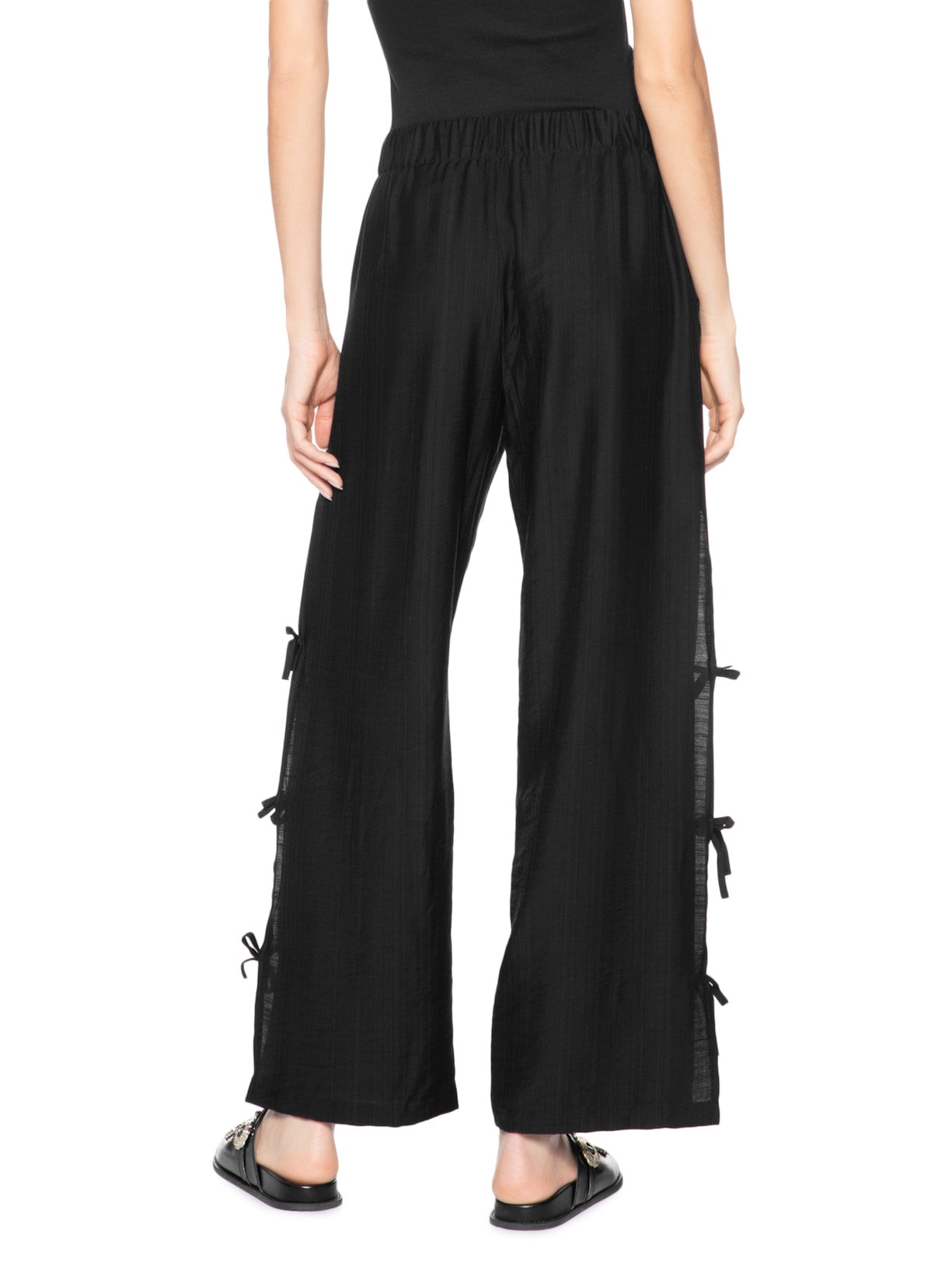 Calça Feminina Pantalona Com Amarração Lateral Preto Market 33