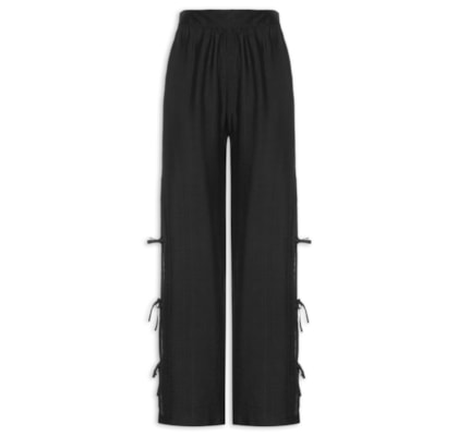 Calça Feminina Pantalona Com Amarração Lateral - Preto
