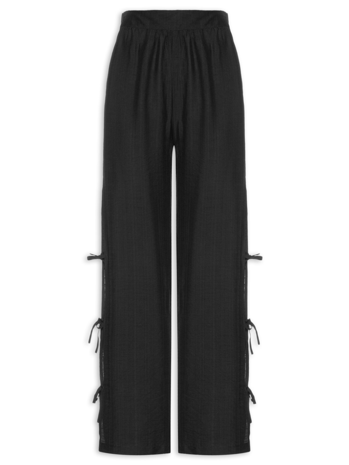 Calça Feminina Pantalona Com Amarração Lateral - Preto