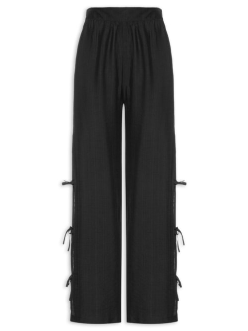 Calça Feminina Pantalona Com Amarração Lateral - Preto