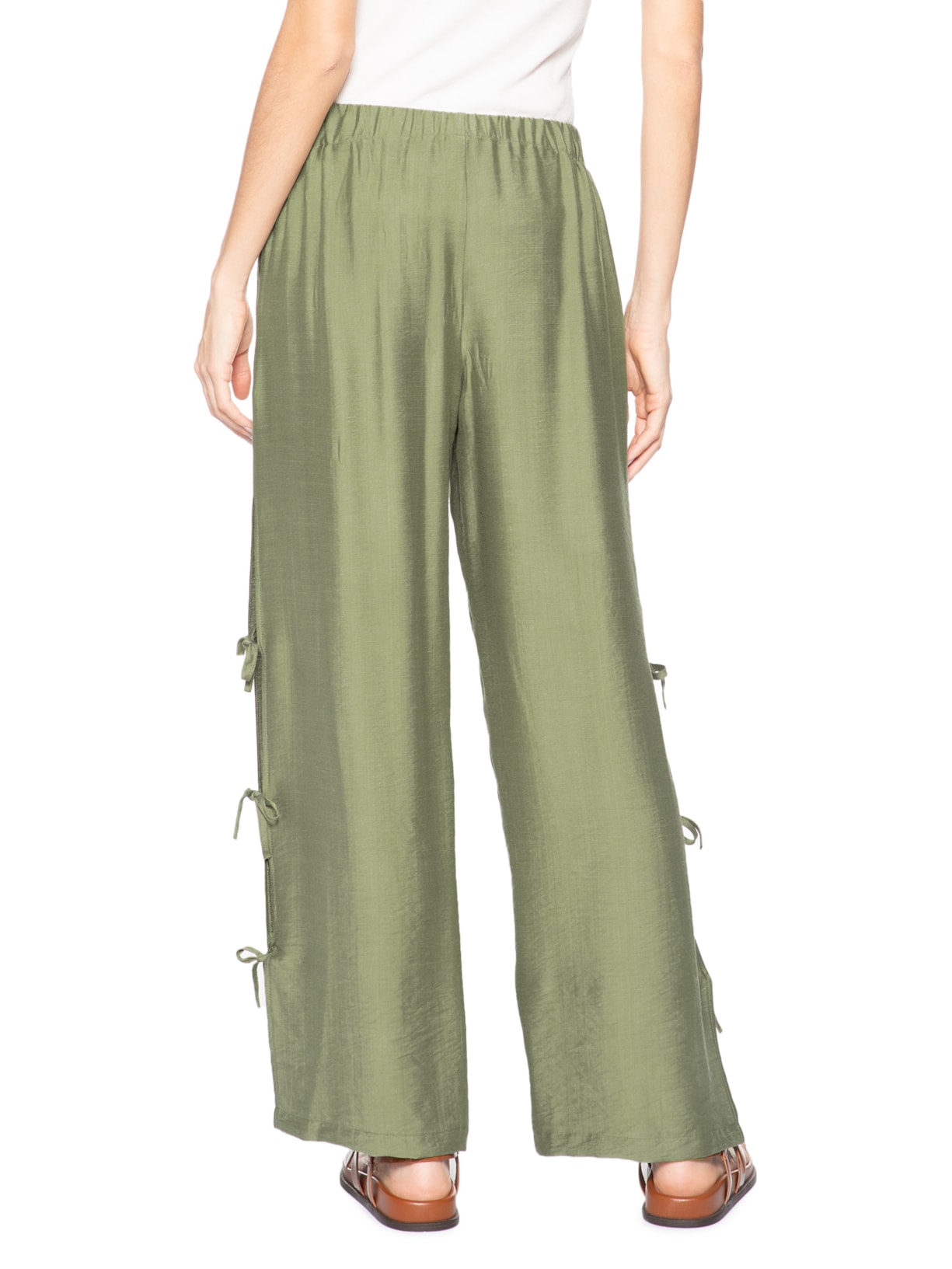 Calça Feminina Pantalona Com Amarração Lateral Verde Market 33