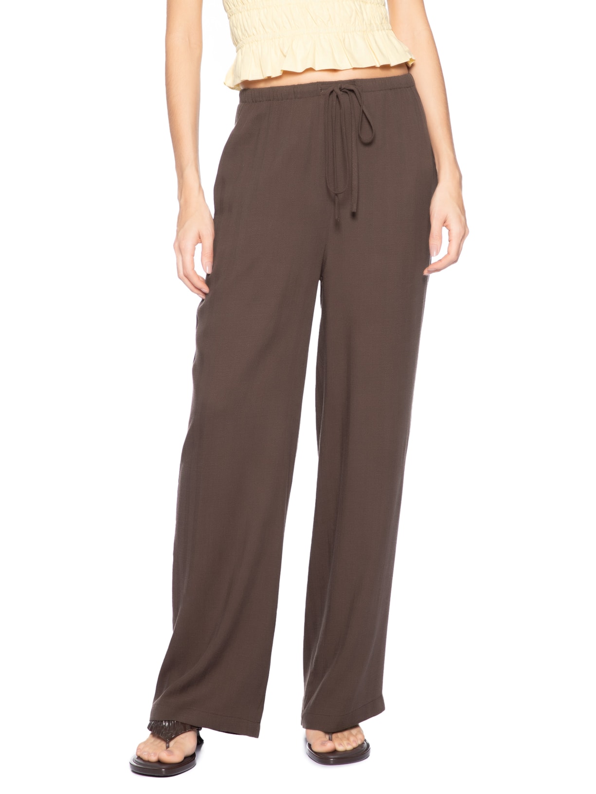 Calça Feminina Pantalona Com Amarração Marrom Market 33
