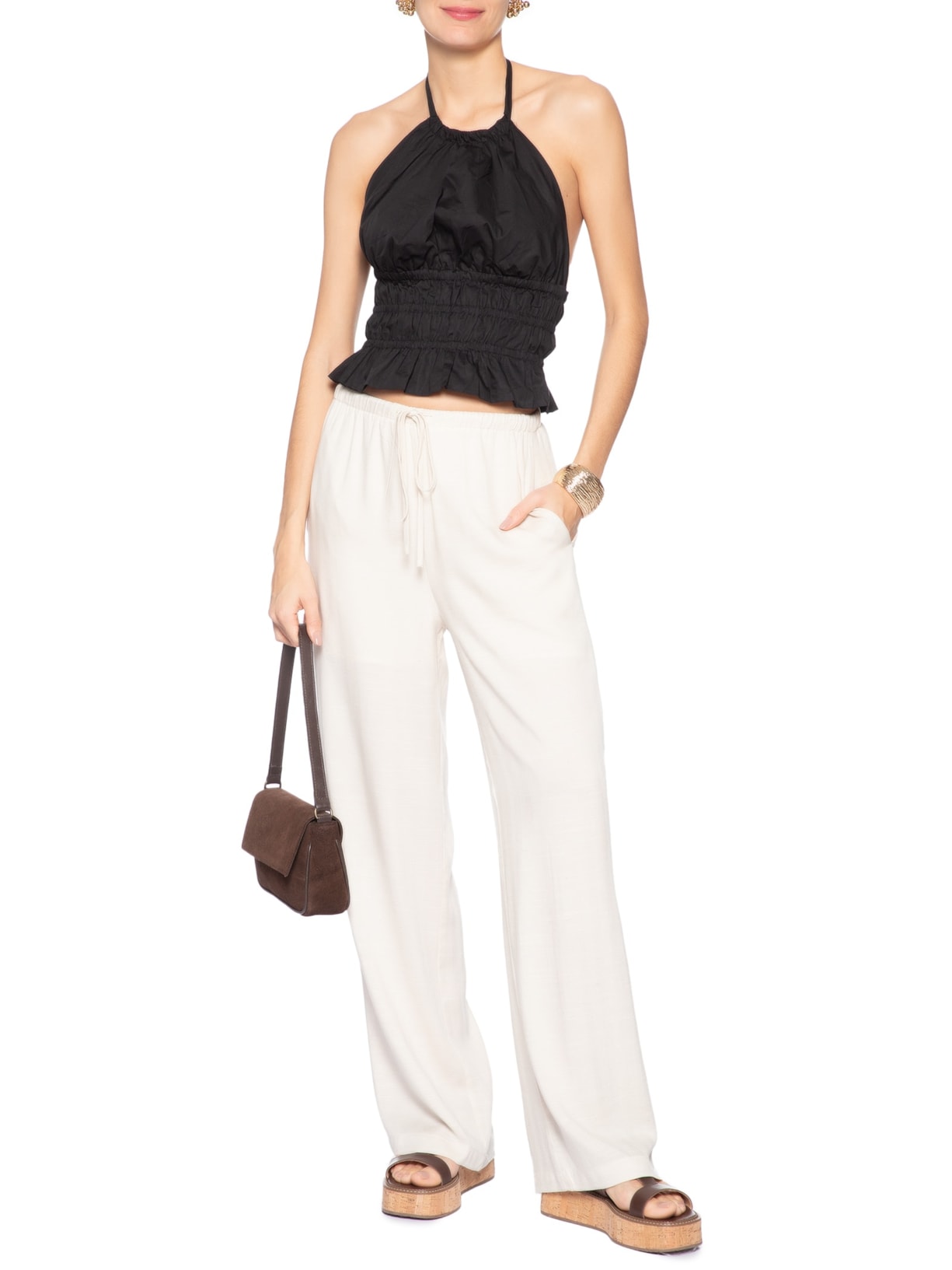 Calça Feminina Pantalona Com Amarração Off White Market 33