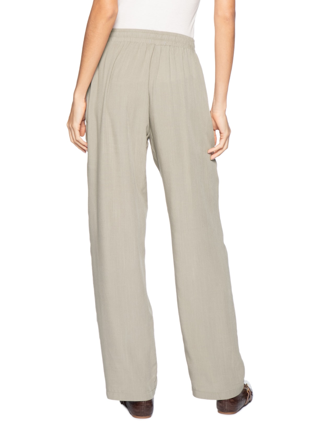 Calça Feminina Pantalona Com Bolsos Bege Basiq