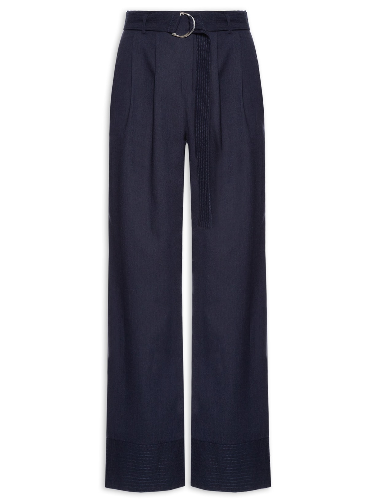 Calça Feminina Pantalona Com Cinto Azul Basiq