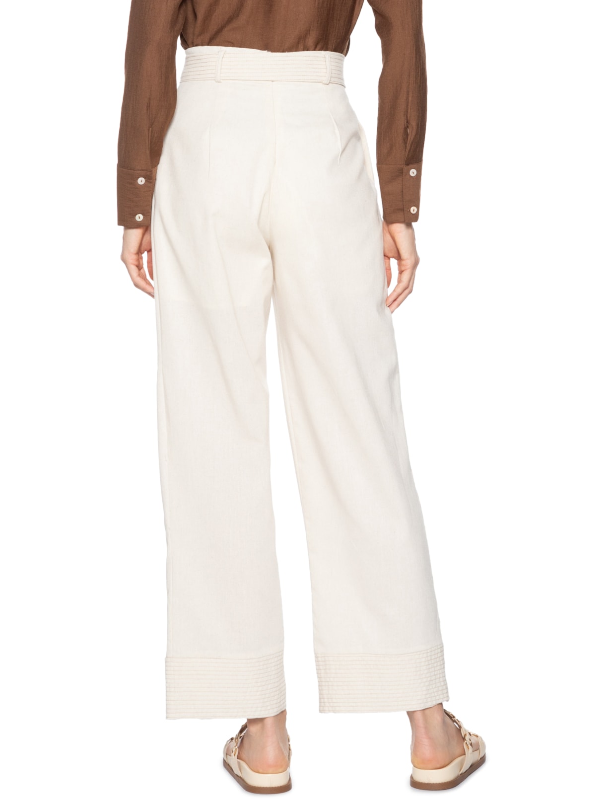 Calça Feminina Pantalona Com Cinto Bege Basiq