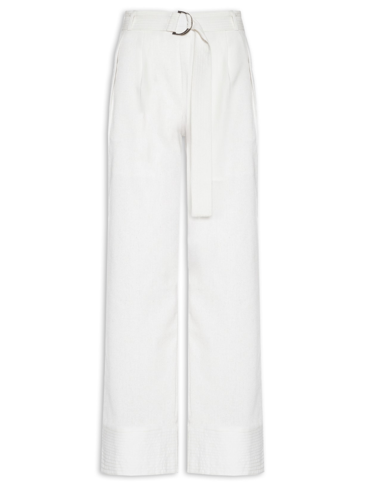 Calça Feminina Pantalona Com Cinto Off White Basiq