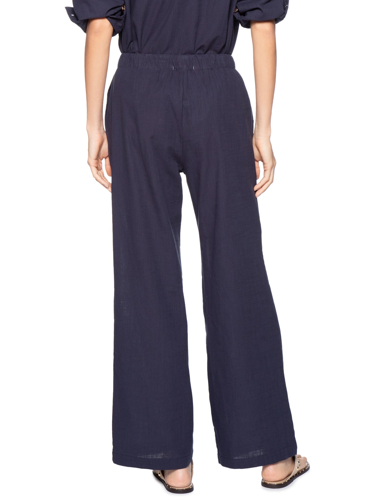 Calça Feminina Pantalona Com Cordão Azul Basiq