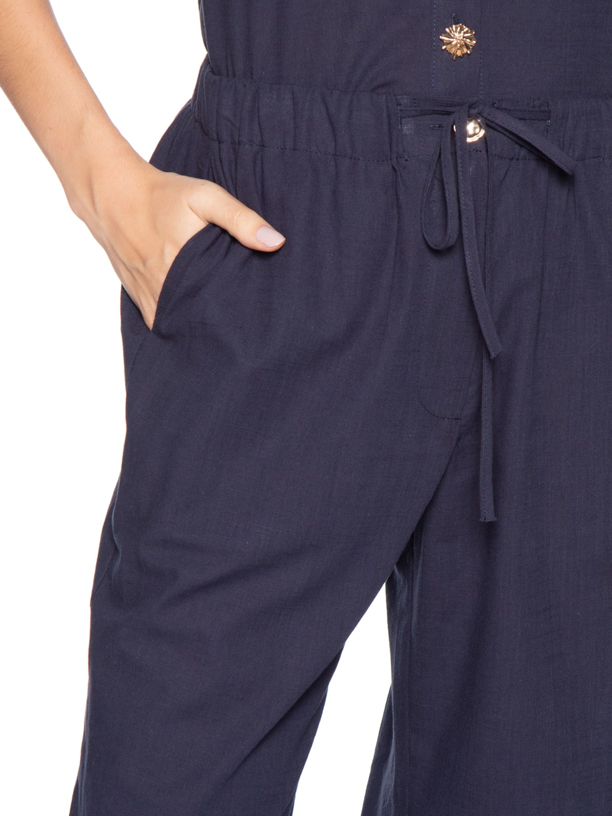 Calça Feminina Pantalona Com Cordão Azul Basiq