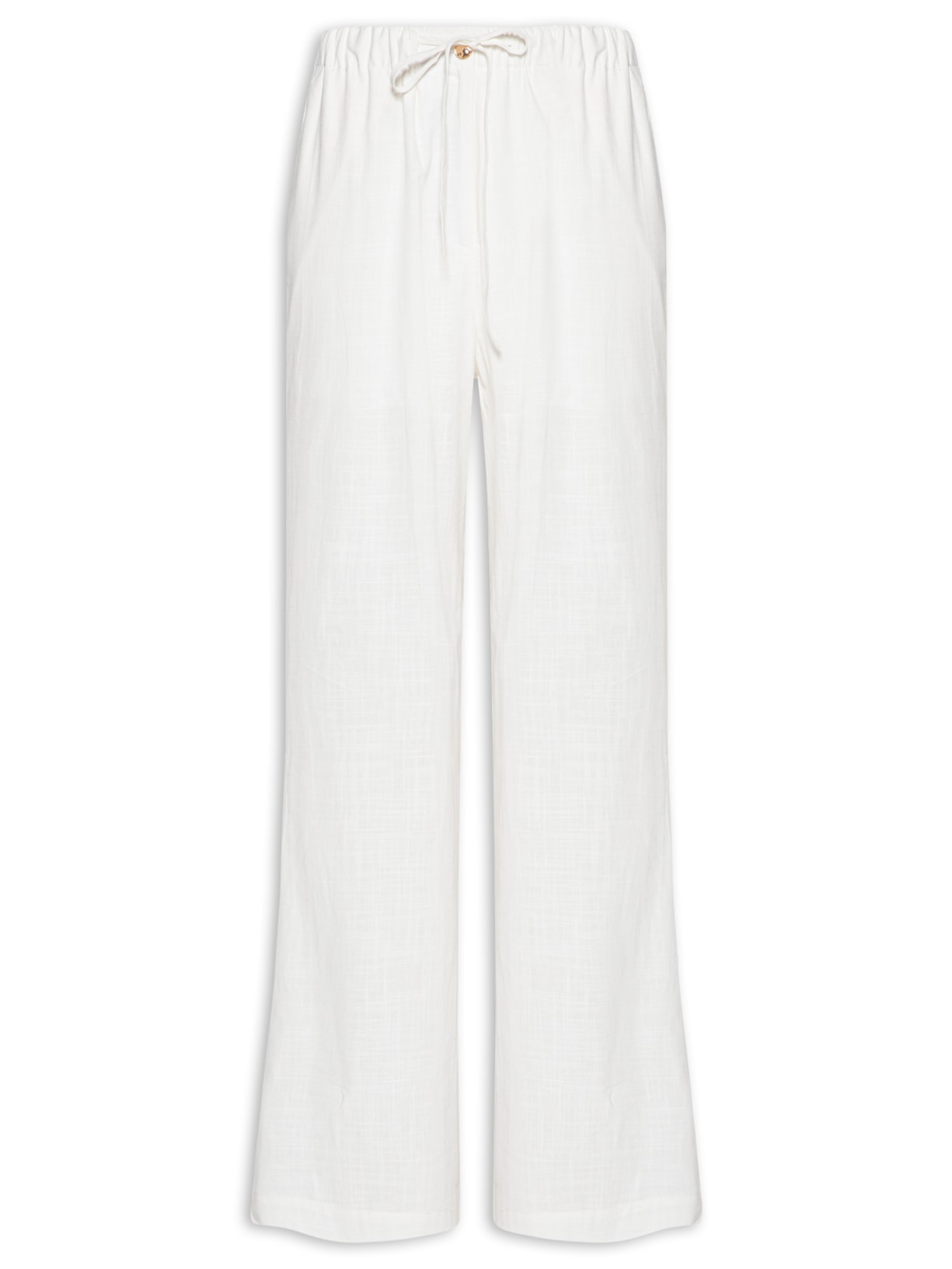 Calça Feminina Pantalona Com Cordão Branco Basiq