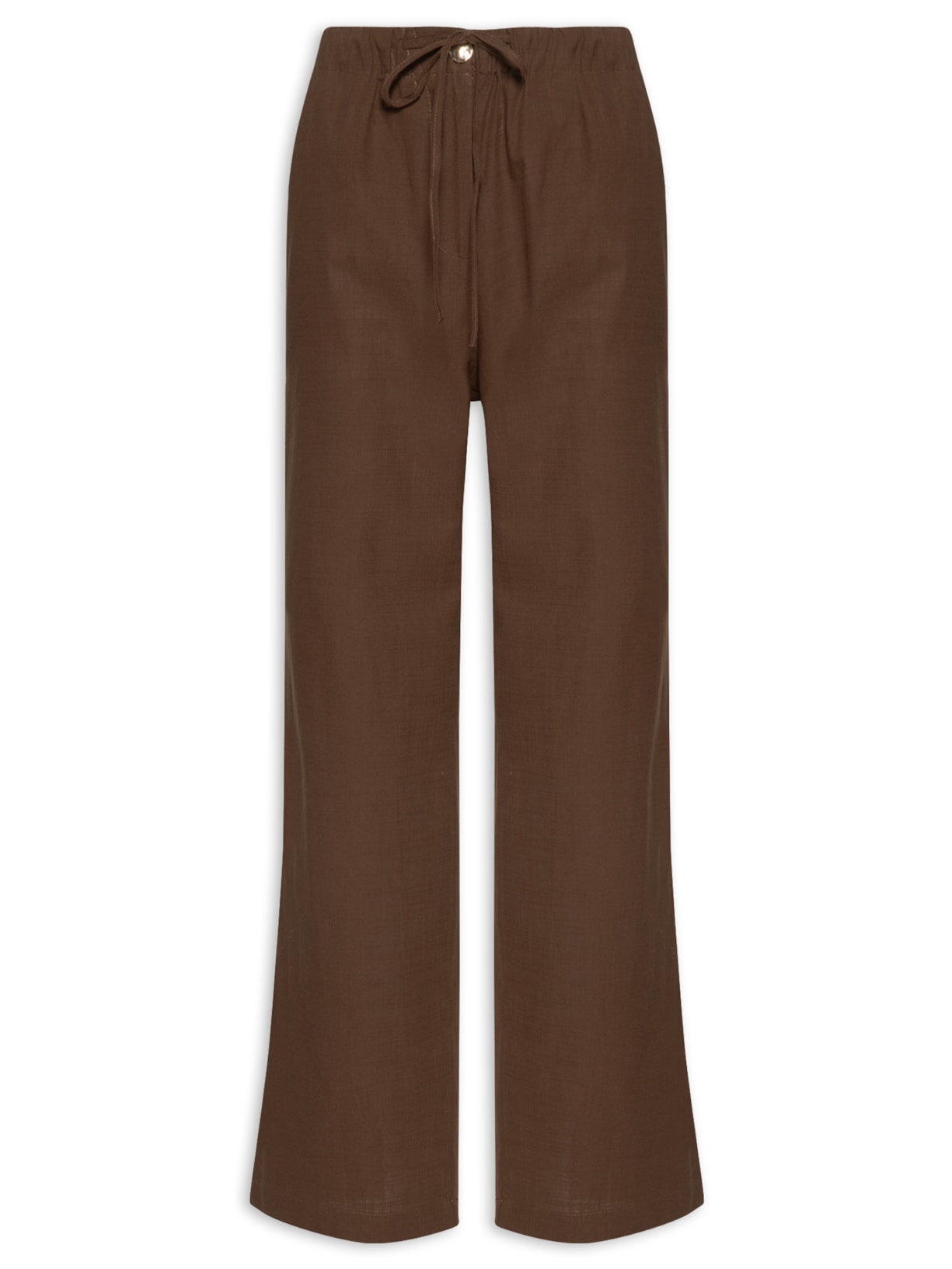 Calça Feminina Pantalona Com Cordão Marrom Basiq