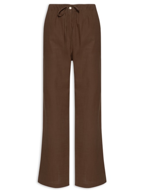 Calça Feminina Pantalona Com Cordão - Marrom