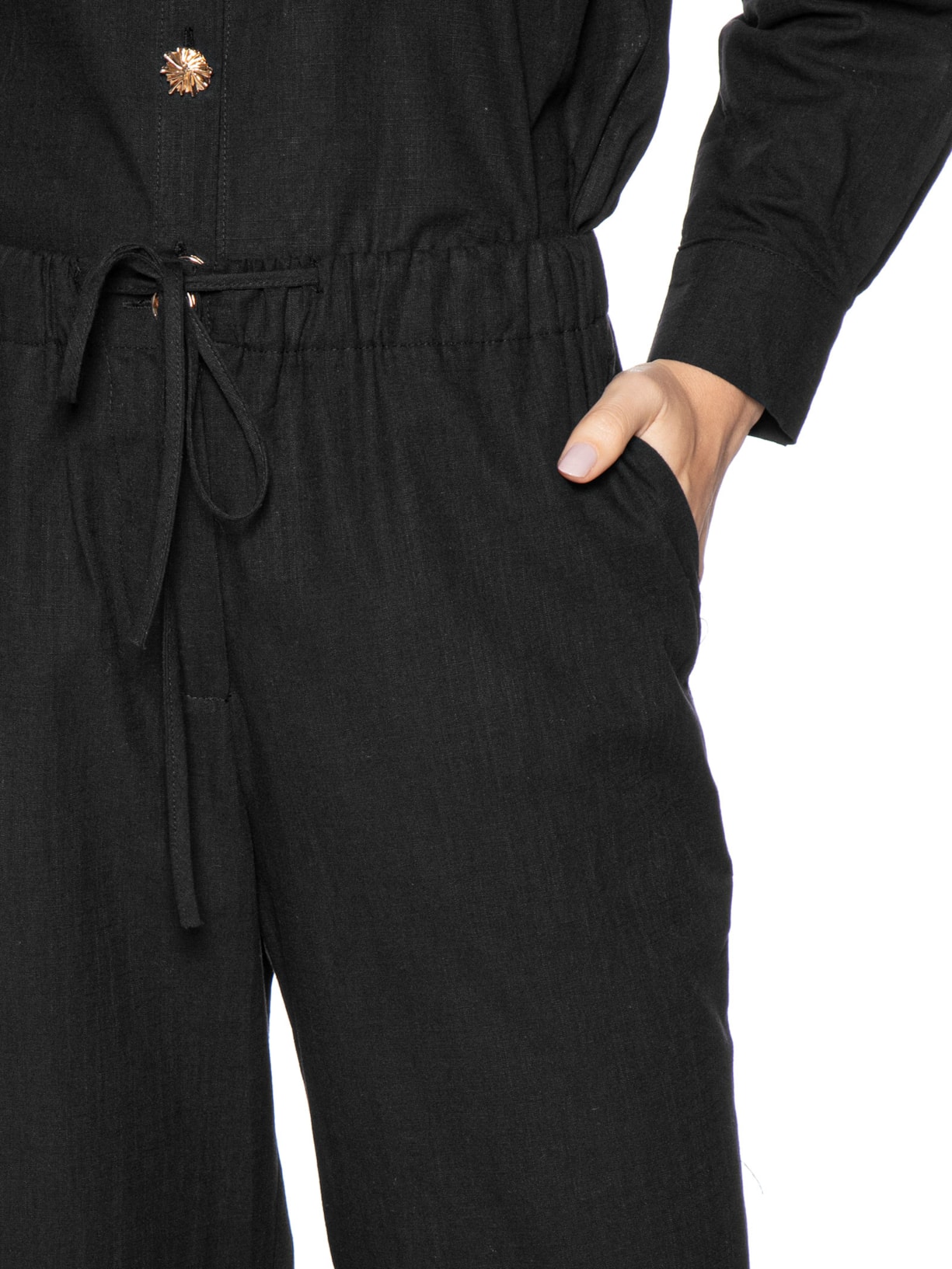 Calça Feminina Pantalona Com Cordão Preto Basiq