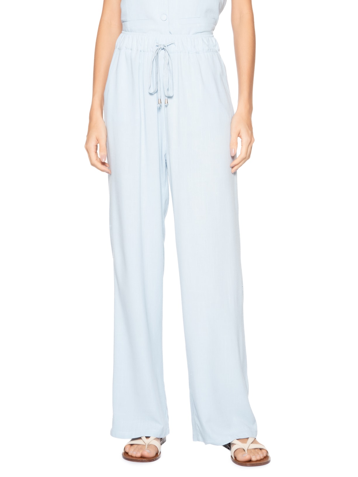 Calça Feminina Pantalona Com Linho Azul Basiq