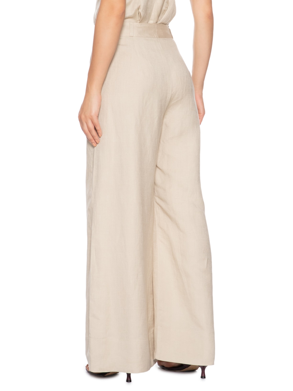 Calça Feminina Pantalona Com Linho Bege Animale