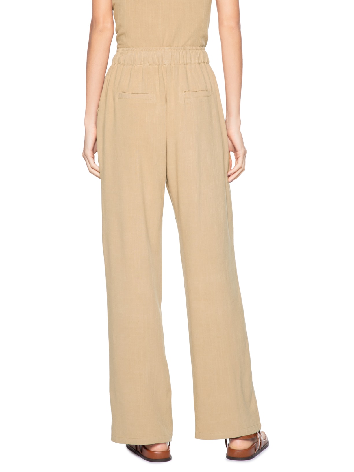Calça Feminina Pantalona Com Linho Bege Basiq