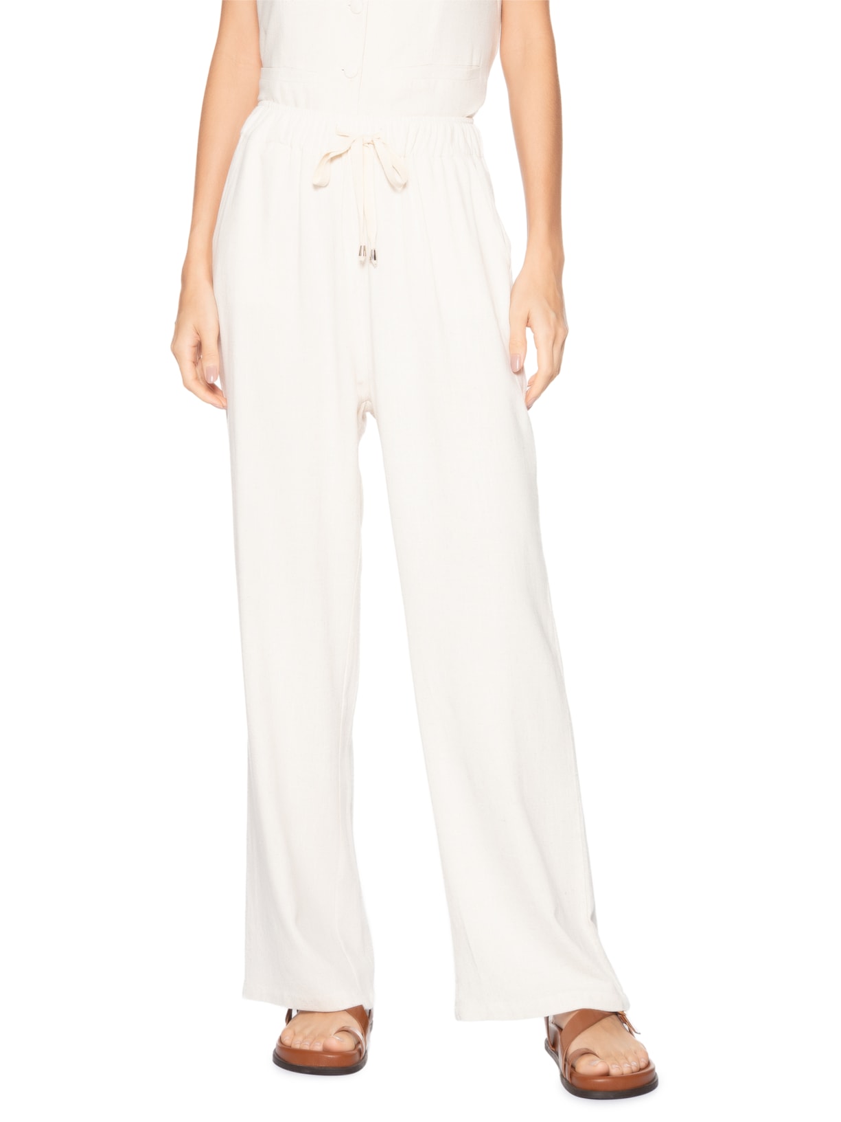 Calça Feminina Pantalona Com Linho Off White Basiq