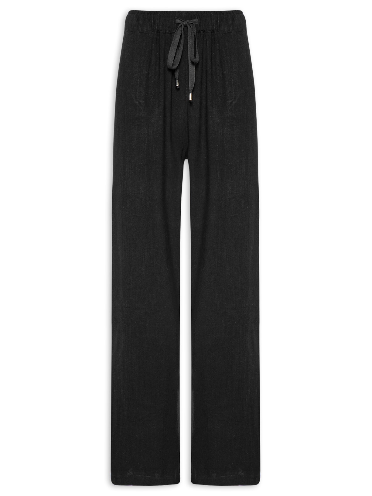 Calça Feminina Pantalona Com Linho Preto Basiq