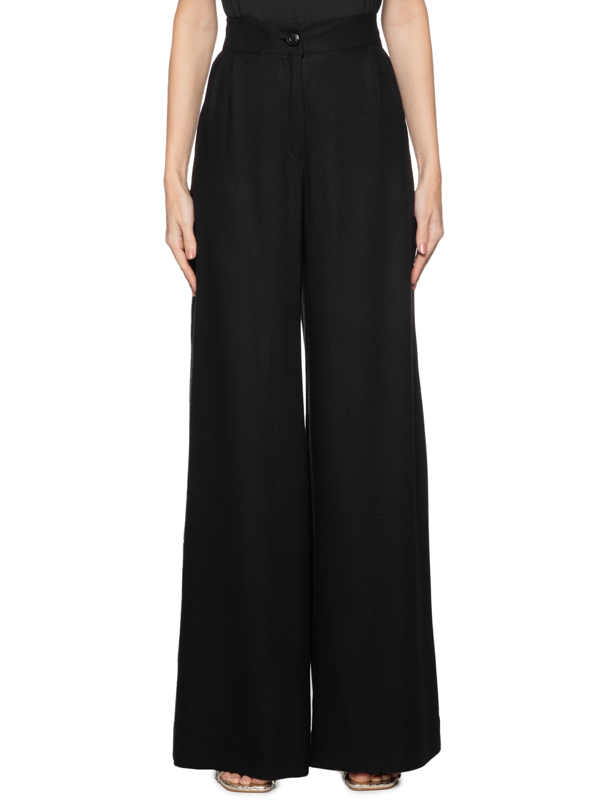 Calça Feminina Pantalona Com Pregas Preto Maria Filó