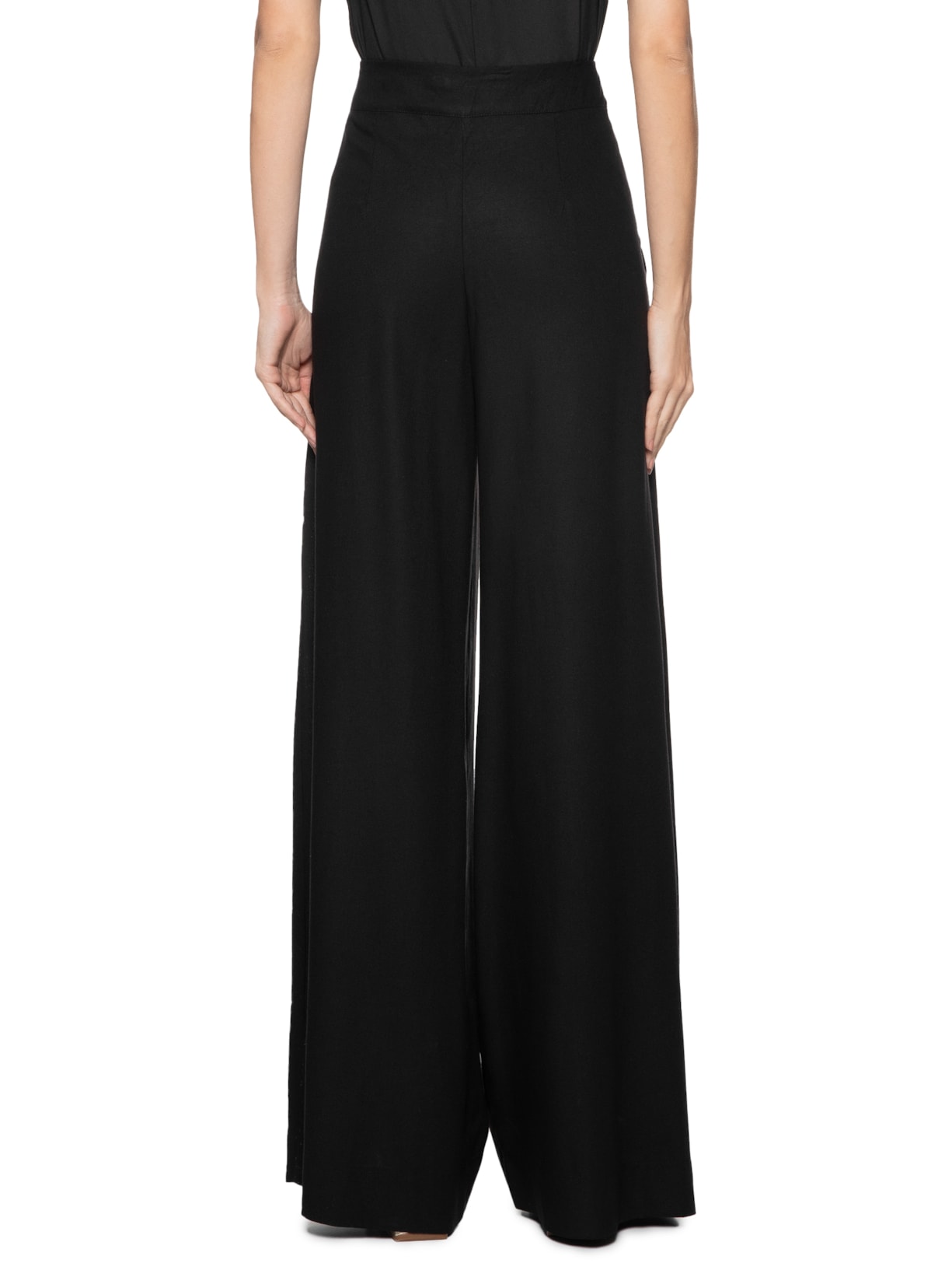 Calça Feminina Pantalona Com Pregas Preto Maria Filó