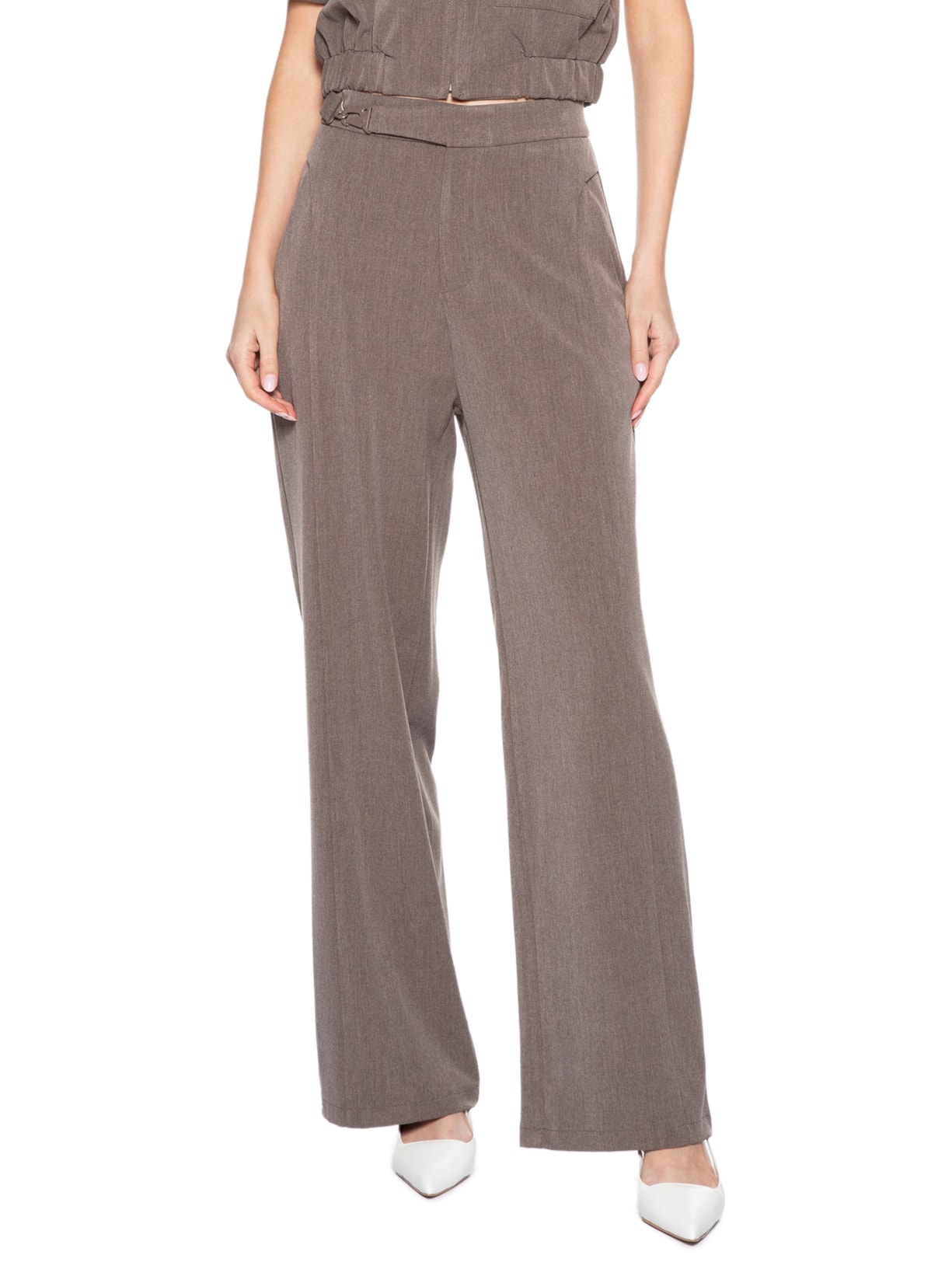 Calça Feminina Pantalona com Recorte e cinto Cinza '2Essential