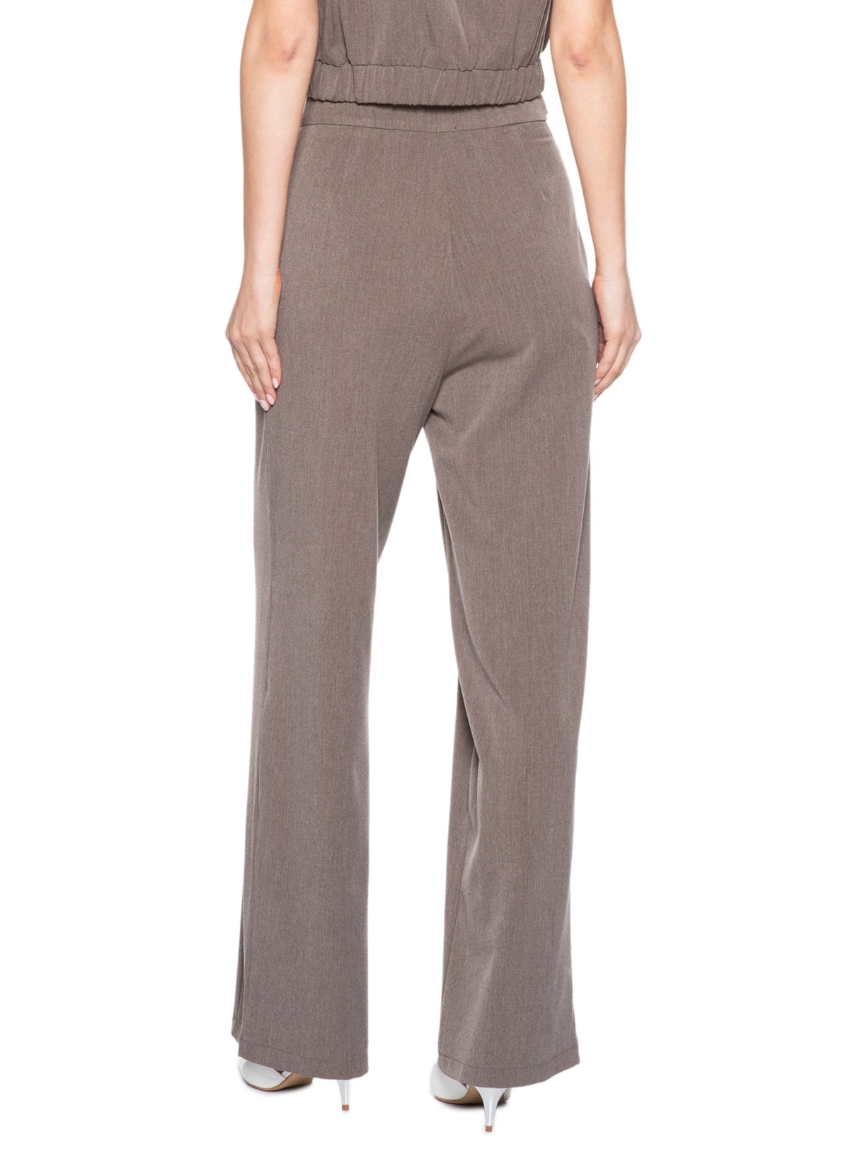 Calça Feminina Pantalona com Recorte e cinto Cinza '2Essential