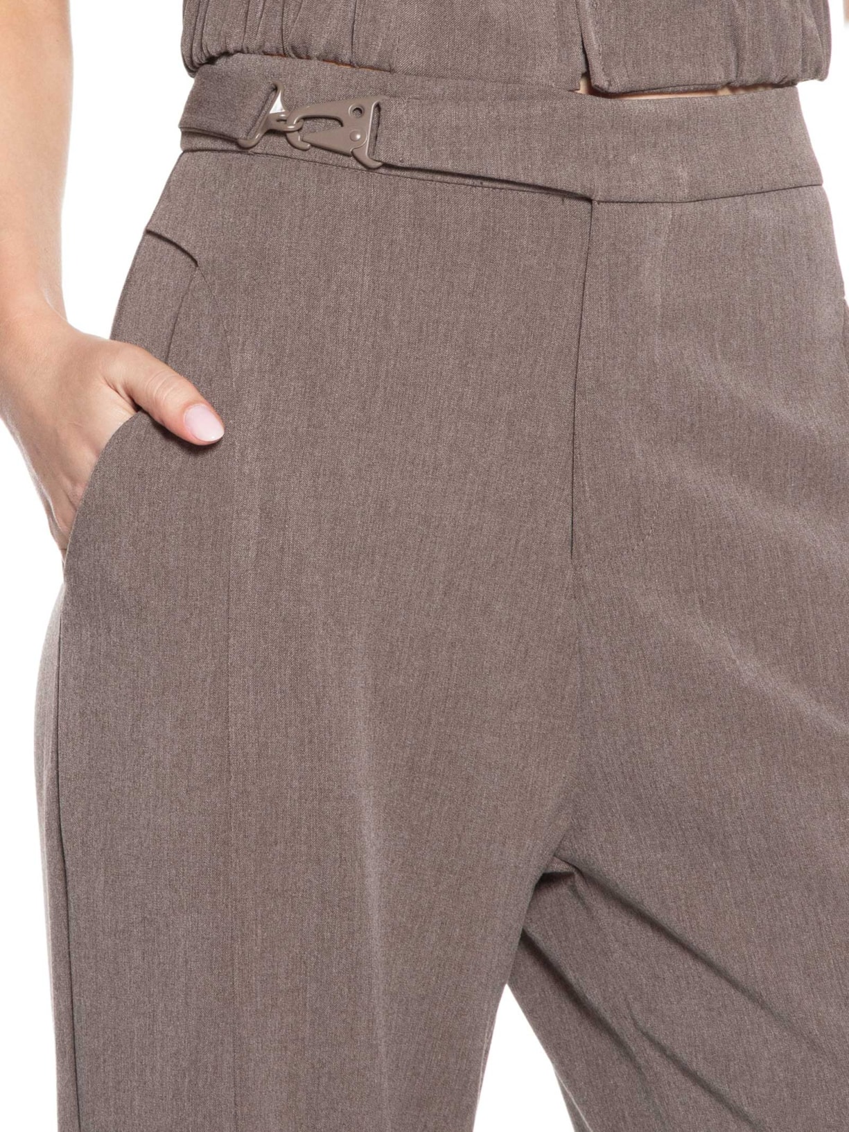 Calça Feminina Pantalona com Recorte e cinto Cinza '2Essential